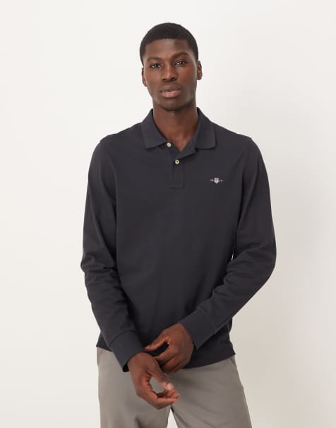 GANT - Sort og langærmet polo med skjoldlogo i piqué - view 1