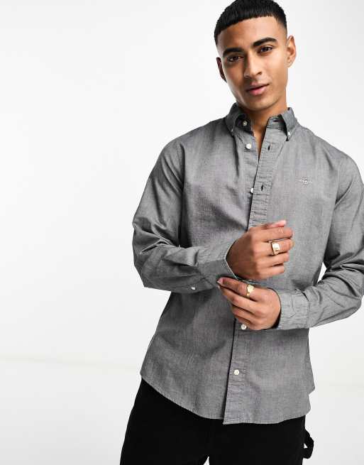 GANT - Sort Oxford-skjorte med ikonlogo i slim fit