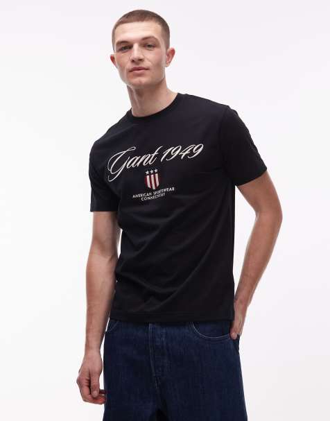 GANT - Sort T-shirt med grafisk skriftlogo på brystet - view 1