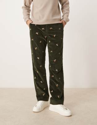 Gant GANT straight fit embroidered cord trousers in dark green