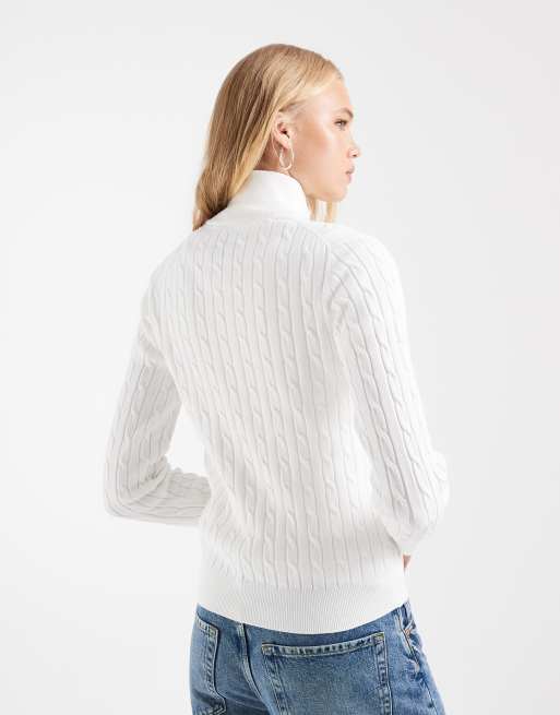 GANT stretch cotton cable knit half zip in off white, 4 of 4