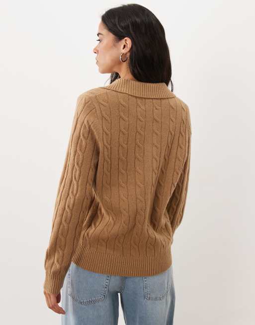 GANT stretch cotton cable knit half zip in warm khaki, 2 of 4