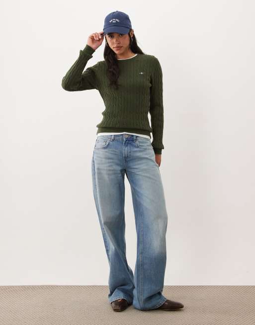 GANT stretch cotton cable knit jumper in moss green, 4 of 4