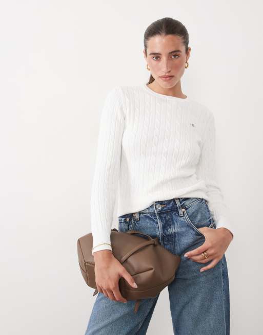 GANT stretch cotton cable knit jumper in off white, 2 of 4