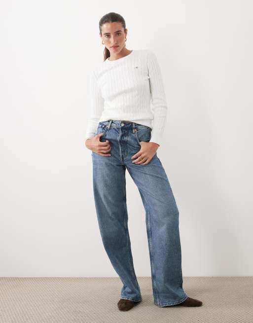 GANT stretch cotton cable knit jumper in off white, 3 of 4