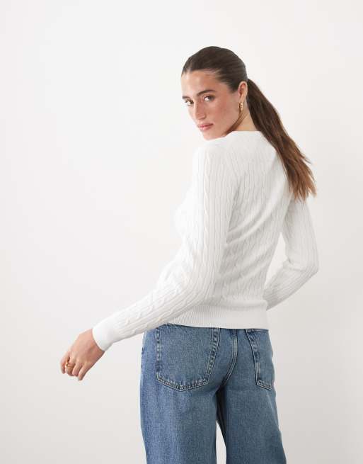 GANT stretch cotton cable knit jumper in off white, 4 of 4