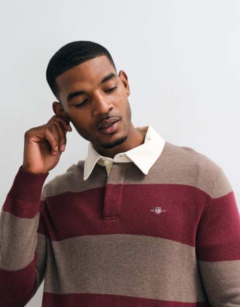 GANT stribet rugby-polo i burgundy - view 1