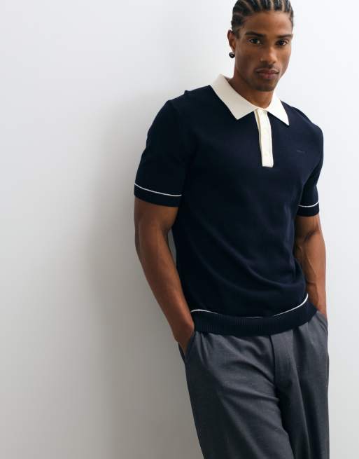 GANT Strick-Polo mit Kontrastkragen in Marineblau, 4 von 5