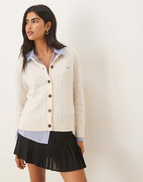 GANT Strickjacke aus Lammwolle mit Zopfmuster in Cremeweiß - view 1