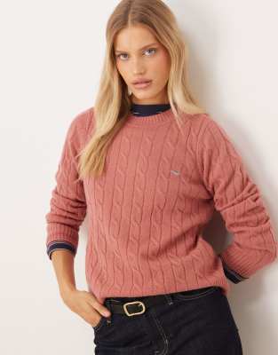 GANT - Strickpullover aus Lammwolle in Hellrot mit Zopfmuster