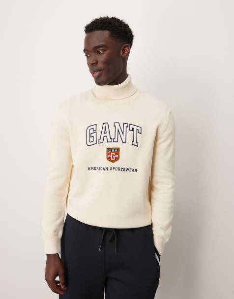 GANT – Strickpullover in Cremeweiß mit College-Logo und Stehkragen - view 1