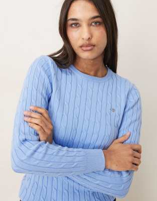 GANT - Strickpullover in Kobaltblau mit Zopfmuster