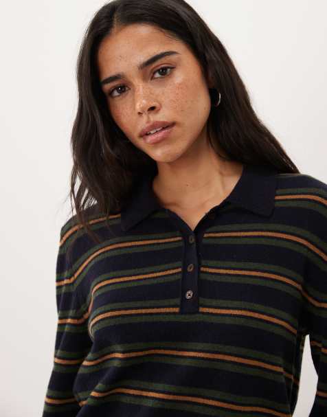 GANT striped knit rugby cardigan in dark blue - view 1