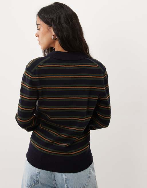 GANT striped  knit rugby cardigan in dark blue, 2 of 4