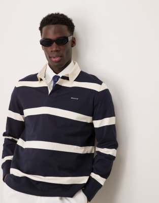 GANT striped logo rugby shirt in navy