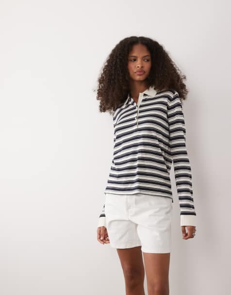 GANT striped rugby polo in cream and blue stripe - view 1