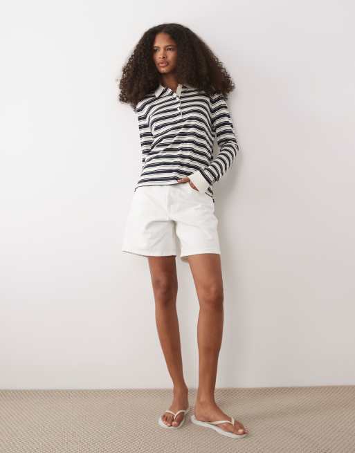 GANT striped rugby polo in cream and blue stripe, 2 of 4