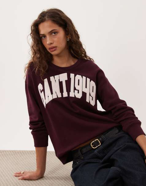 GANT - sudadera con cuello redondo y logo gráfico en burdeos - view 1
