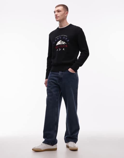 GANT - Sudadera negra con gráfico "Ski Club" bordado en el pecho, 2 de 5