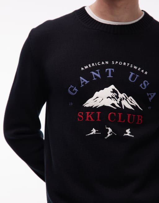 GANT - Sudadera negra con gráfico "Ski Club" bordado en el pecho, 5 de 5