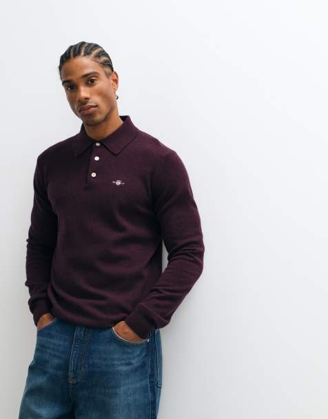 GANT superfine lambswool polo in plum - view 1