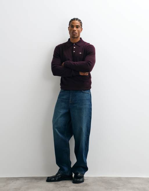 GANT superfine lambswool polo in plum, 3 of 5