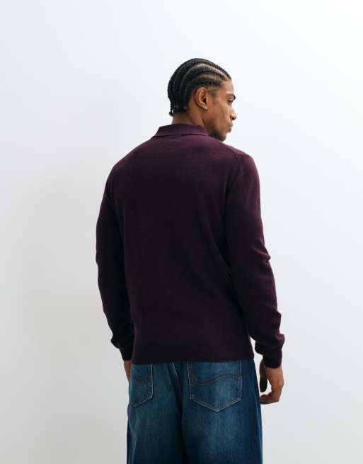 GANT superfine lambswool polo in plum, 4 of 5