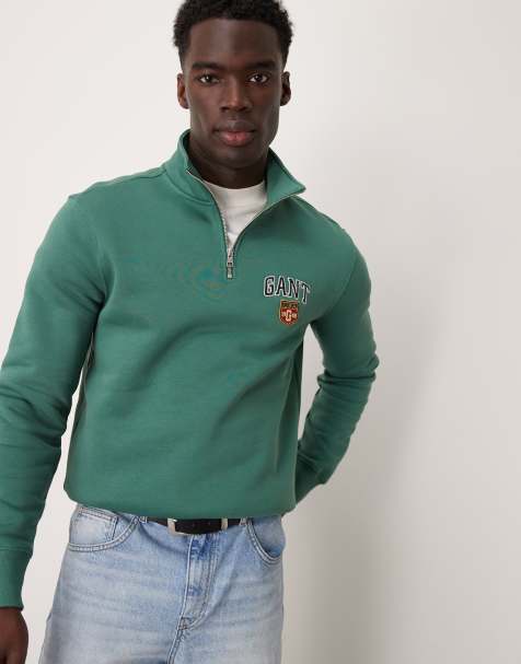 GANT - Sweat à logo style universitaire et demi-fermeture éclair - Vert - view 1