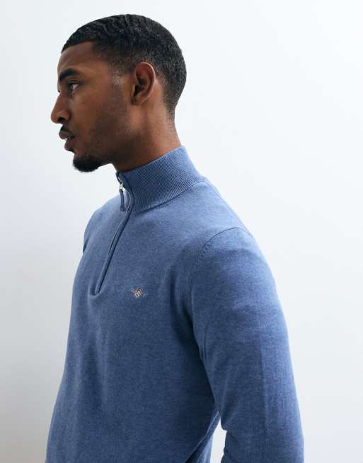 GANT sweat-shirt classique en coton à demi-zip bleu, 2 de 5