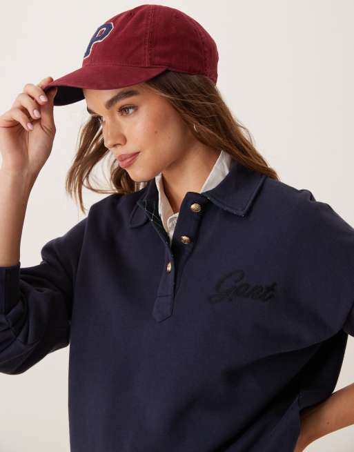 GANT - Sweat-shirt polo à logo et col à carreaux écossais - Bleu marine, 4 de 4