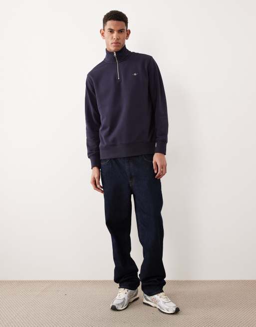Gant - Sweater met 1/4 rits in marineblauw, 2 van 5