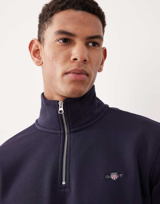 Gant - Sweater met 1/4 rits in marineblauw, 5 van 5