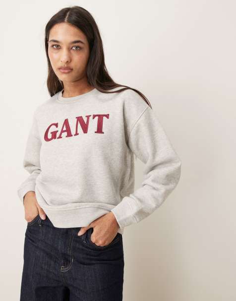 Gant - Sweater met ronde hals en grafisch logo in grijs - view 1