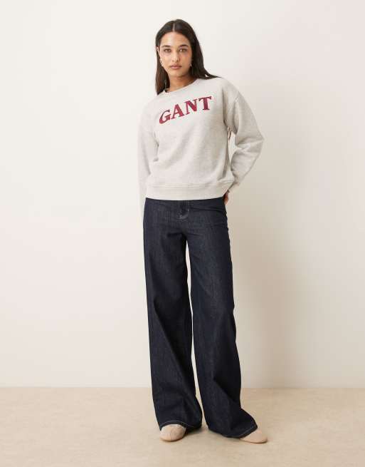 Gant - Sweater met ronde hals en grafisch logo in grijs, 2 van 4