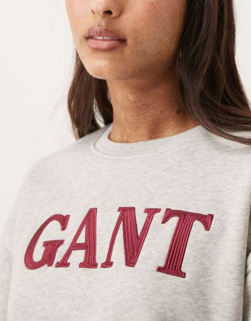 Gant - Sweater met ronde hals en grafisch logo in grijs, 4 van 4