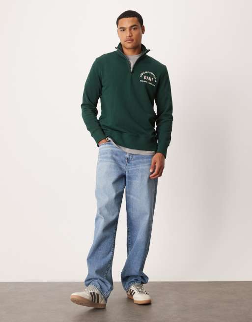 GANT – Sweatshirt in Dunkelgrün mit College-Logo und kurzem Reißverschluss, 2 von 5