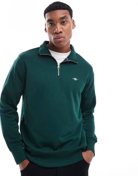 GANT – Sweatshirt in Dunkelgrün mit Schild-Logo und kurzem Reißverschluss - view 1