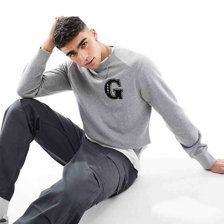 GANT – Sweatshirt in Grau meliert mit G-Logo-Applikation | ASOS