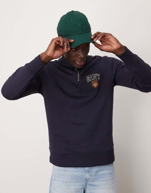GANT – Sweatshirt in Marineblau mit College-Logo und kurzem Reißverschluss, 2 von 4