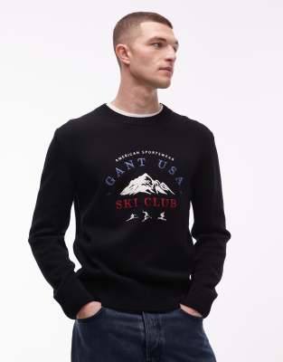 Sweatshirt in Schwarz mit aufgesticktem „Ski Club"-Grafikmotiv auf der Brust Schwarz 46