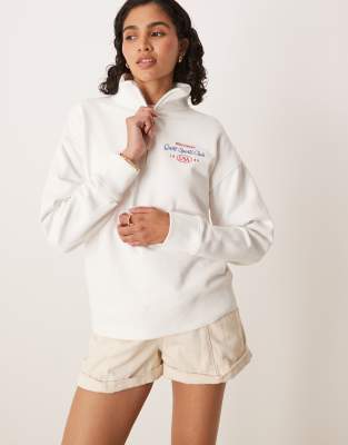 GANT - Sweatshirt in Weiß mit kleinem Logo und kurzem Reißverschluss