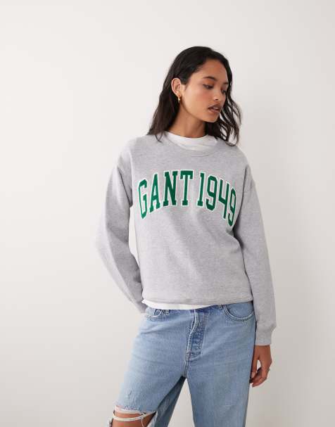 GANT sweatshirt med grafisk logo og rund hals i lysegrå - view 1