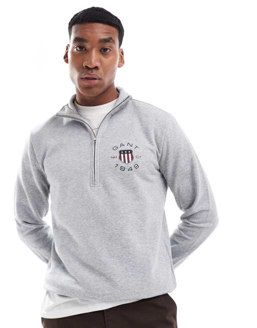 GANT - Sweatshirt met 1949-schildlogo en halve rits in grijs