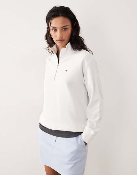 GANT - Sweatshirt met schildlogo en halve rits in gebroken wit - view 1
