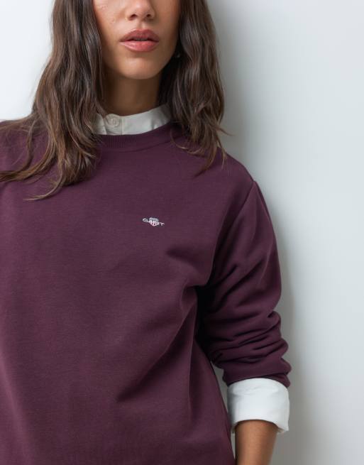 GANT Sweatshirt mit Rundhalsausschnitt und Schild-Logo in Pflaume, 3 von 4