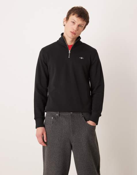 Gant Sweatshirt mit Viertelreißverschluss und Logo auf der Brust in Schwarz - view 1