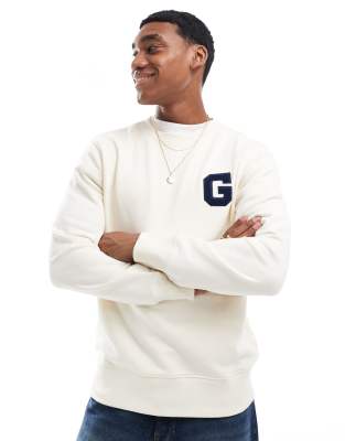Gant GANT sweatshirt with varsity logo in cream-White