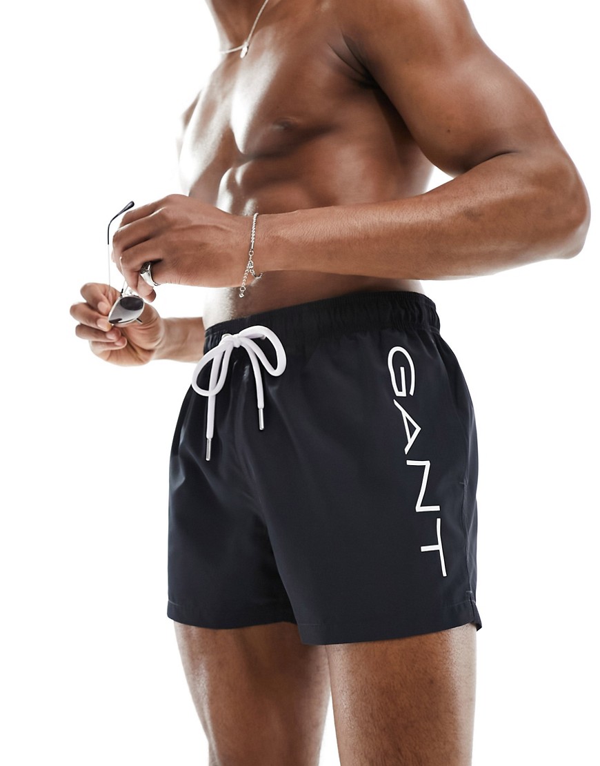 GANT swim shorts with text side logo in black