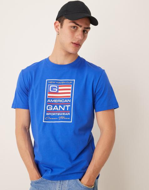 GANT - T-shirt à logo GANT USA et drapeaux - Bleu moyen - view 1