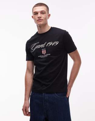 GANT - T-shirt avec inscription logo sur l'avant - Noir